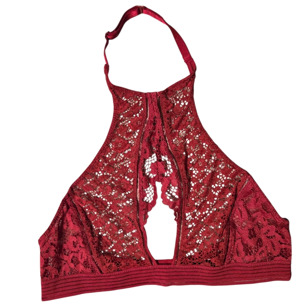 Victoria's Secret Very Sexy Red Lace High Neck Halter Bralette - Size M